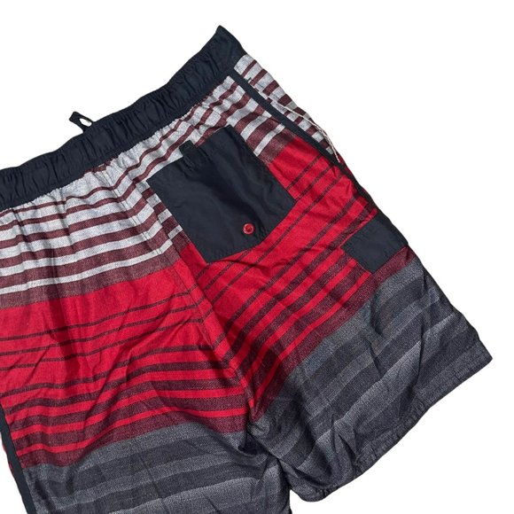Ocean Pacific OP Swim Trunks Mens L 36-38 Red Gray Striped Pocket Logo Swimwear - Picture 6 of 8